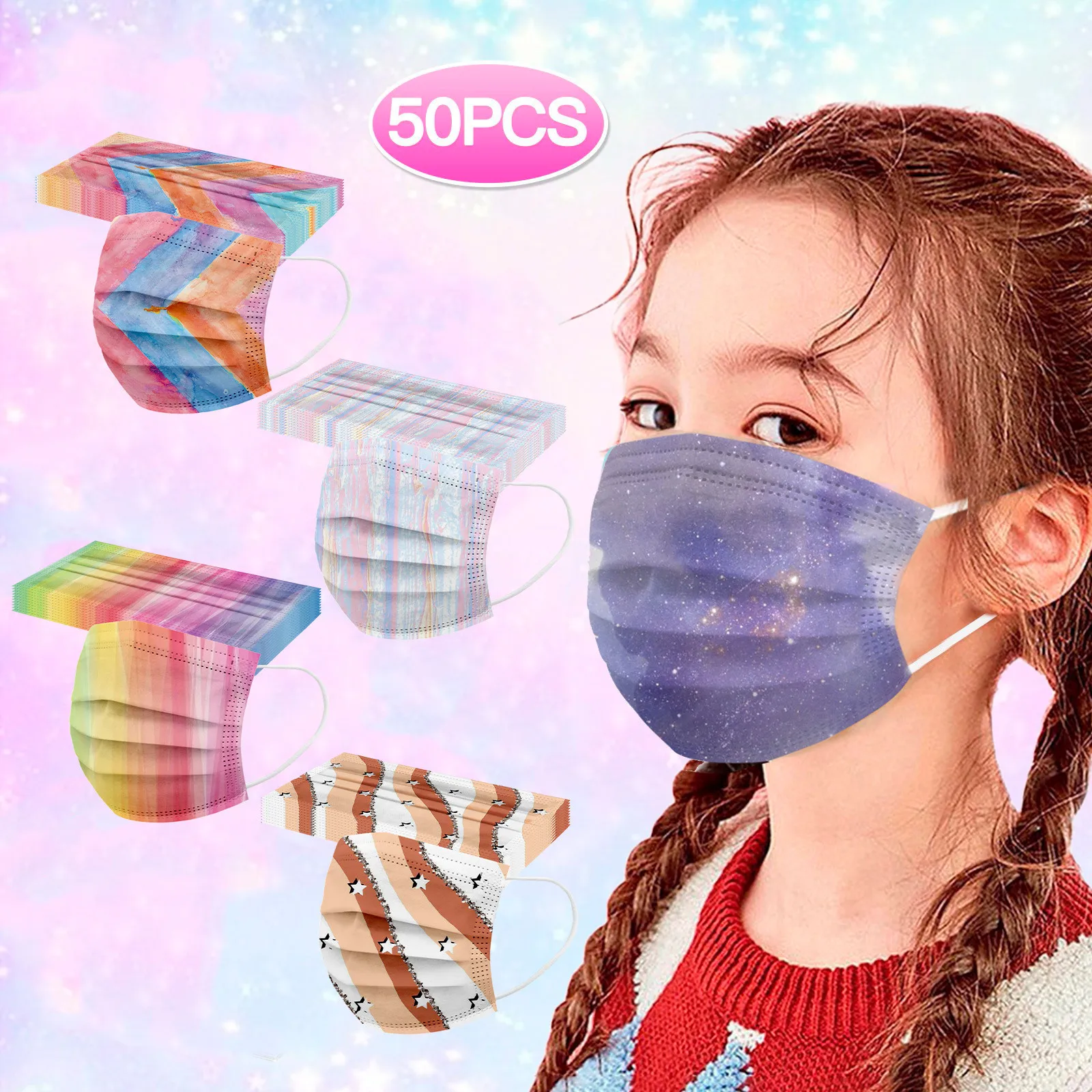 

Маска для лица детская трехслойная Нетканая с ушной петлей, 1-50 шт.