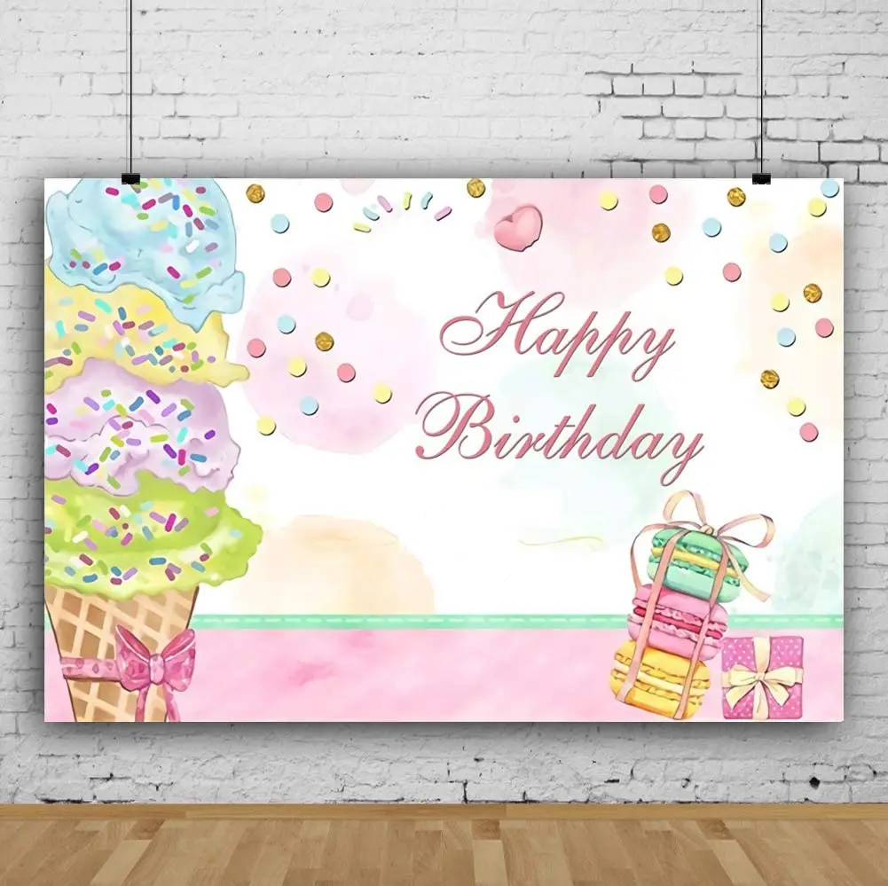 

Photography Backdrop Ice Cream Doughnut Hamburger Gifts Background Girl's Birthday Party Dessert Baby Girls Boys Portrait