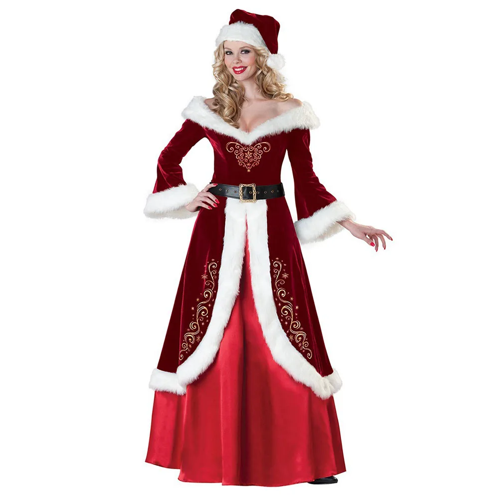 Вечерние костюмы для мужчин и женщин Костюм Санта Клауса с длинными рукавами из