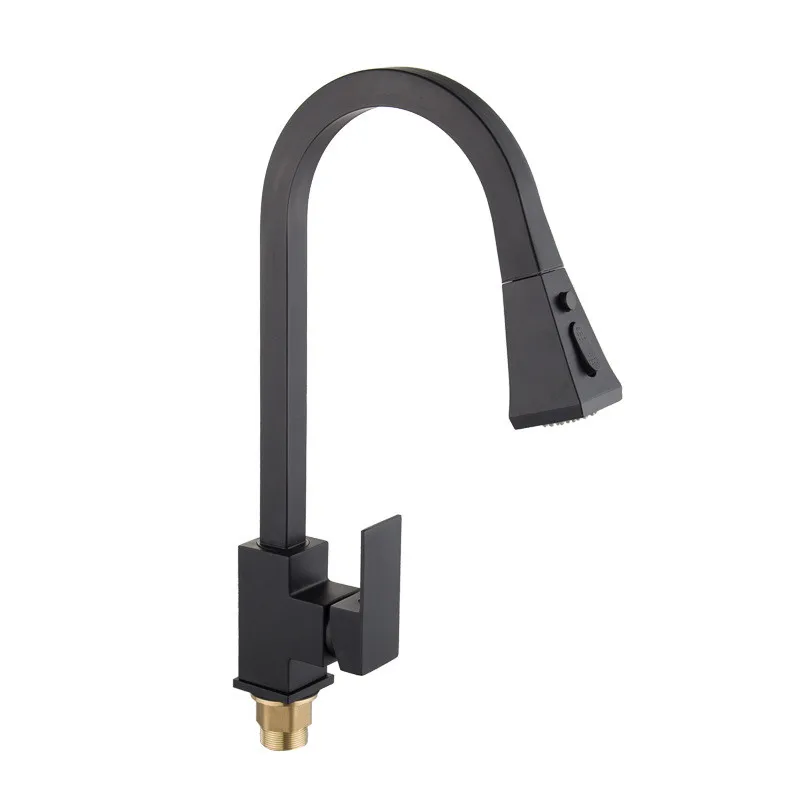 

Kitchen Faucet Chrome Pull Out Solid Brass Swivel Square Spray Sink Mixer Two Modle Water Tap Black Crane Deck Mounted