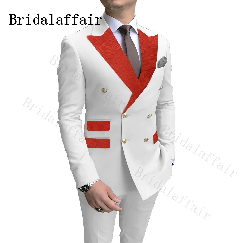 Мужской двубортный костюм Bridalaffair белый блейзер с красным узором пейсли