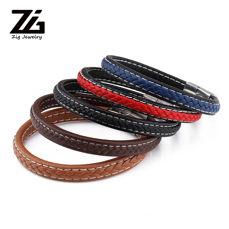 Мужской кожаный браслет ZG ювелирное изделие из нержавеющей стали с пряжкой