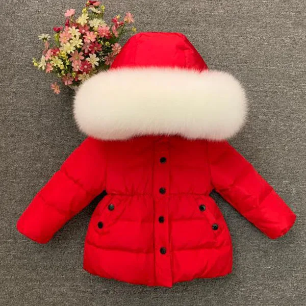 red fox white fur Детская зимняя одежда; пальто для девочек; белый пуховик на утином пуху; съемный капюшон с воротником из натурального меха - Цвет: red fox white fur
