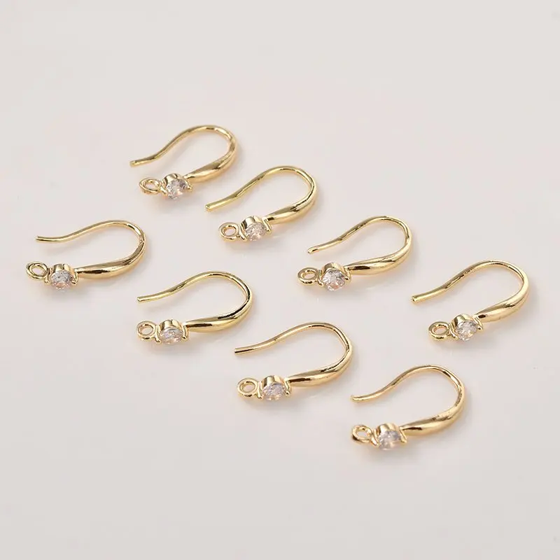 4PCS Ear Nail Hook Earrings Charm with Zircon Supplies 14k Gold Plated Charms for Jewelry Making DIY Brass Accessories - купить по