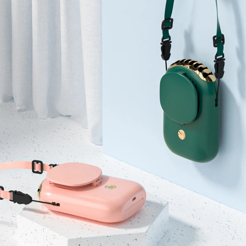 

USB Mini Fan with Makeup Mirror Hanging Neck Cooler 2000mA Power Adjustable 3 Wind Speed Modes NK-Shopping