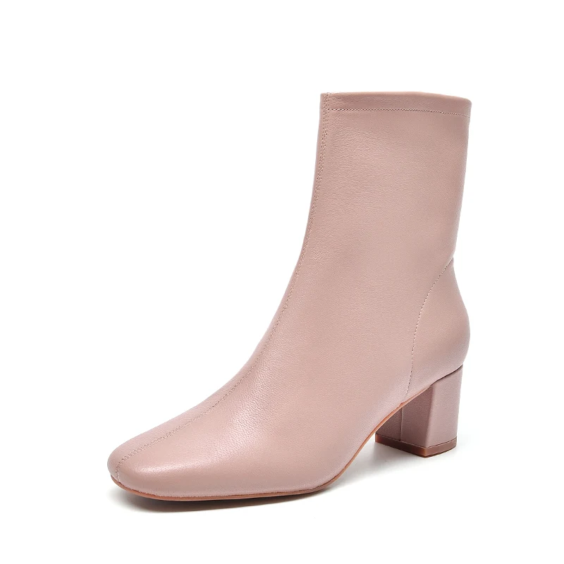 Pink BeauToday/сапоги на высоком каблуке; женские зимние ботильоны из натуральной овечьей кожи с квадратным носком и боковой молнией; ручная работа; 03370 - Цвет: Pink
