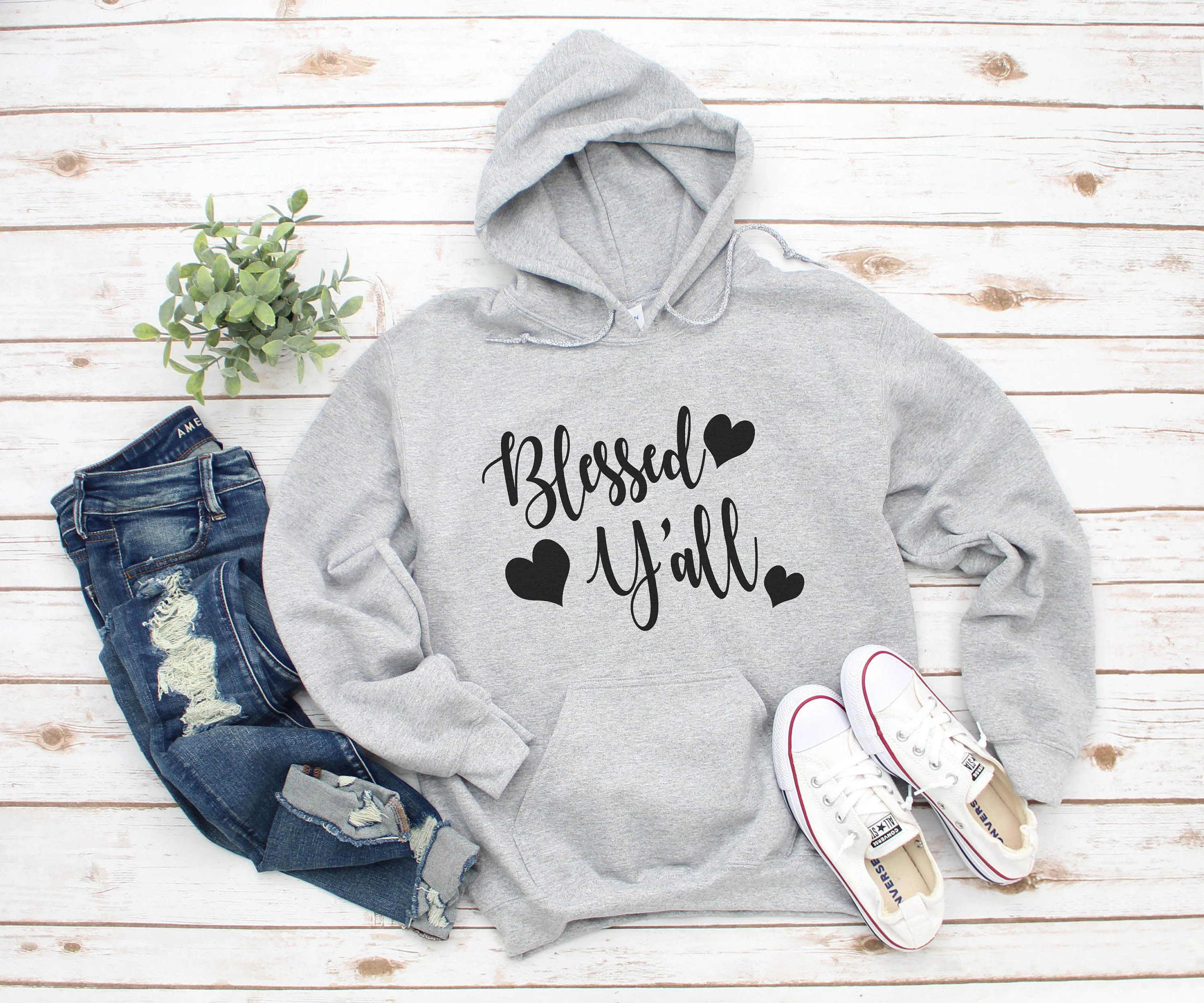 

Blessed Y'all Hoodie heart graphic women fashion pure cotton casual funny slogan quote grunge tumblr young hipster pullover tops