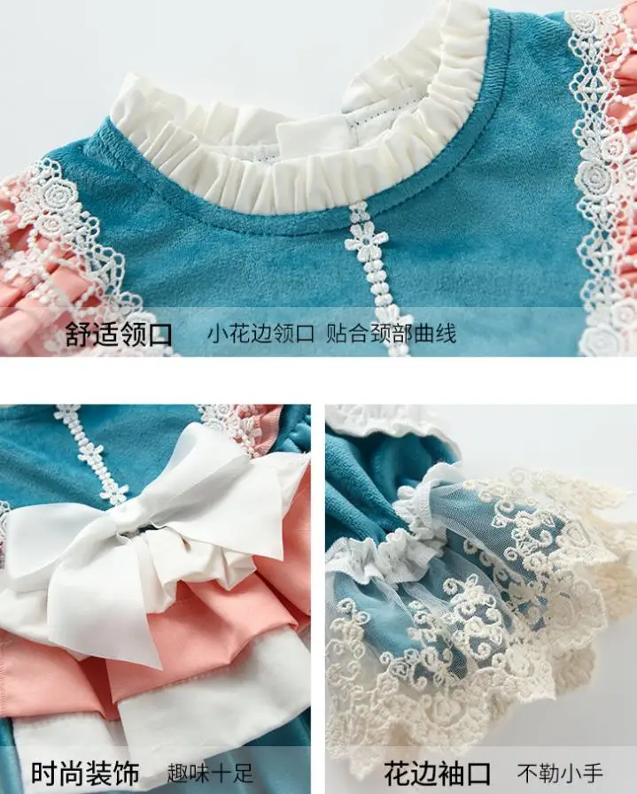 

Winter New Spanish Lolita Princess Dress Bow Lace Stitching Sweet Cute Velvet Ball Gown Birthday Party Dress For Girls L578