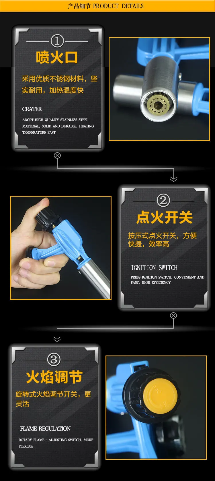 

Blue metal gun body electronic ignition card torch cake baking torch point carbon gun portable welding gun