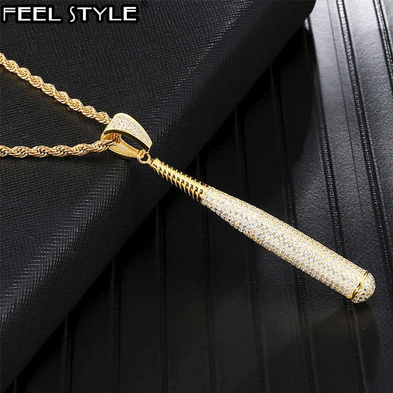 Iced Out Bling полностью Стразы медный канат цепочка бейсбольная летучая мышь кулон и
