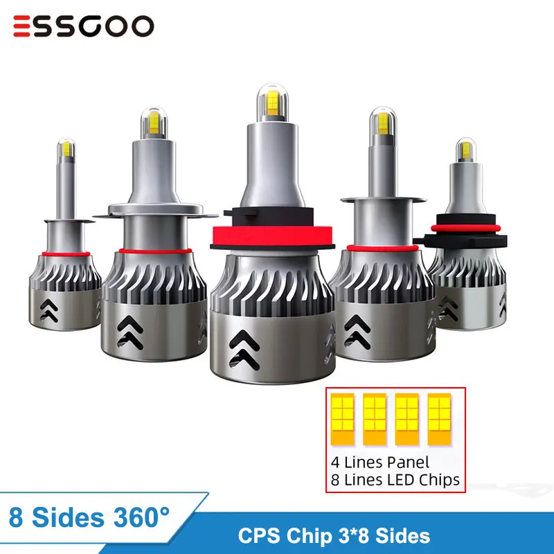 

2Pcs 8 Sides H1 H7 Car light 60W 9600LM H11 H8 H9 HB3 9005 HB4 9006 Led Headlights Bulbs Auto Lamp LED Automotive Car Blubs 12V