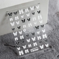 5d thin and tough nail stickers embossed thin transparent nail stickers black and white butterfly nail decoration
