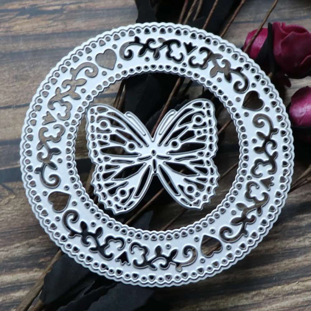 

Circle Frame Butterfly Background Metal Cutting Dies 2022 for DIY Scrapbooking Embossing Cards Tool Decorative Crafts Die Cut