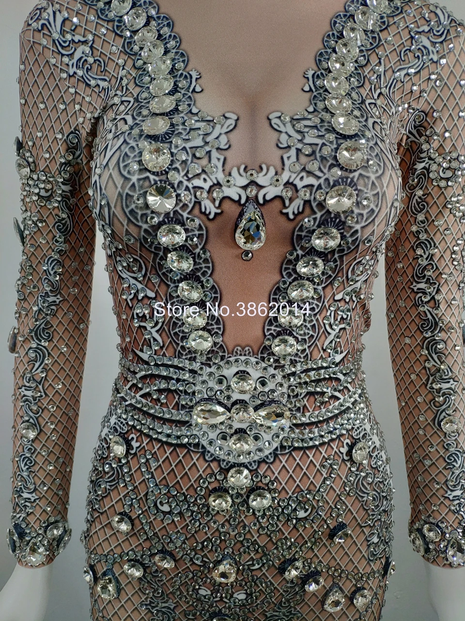 Блестящее серебряное Стразы стрейчевое белое женское вечернее платье