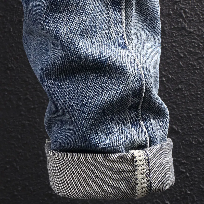 Newly Vintage Fashion Men Jeans High Quality Retro Blue Elastic Slim Fit Plain Jeans Men Classical Simple Designer Denim Pants