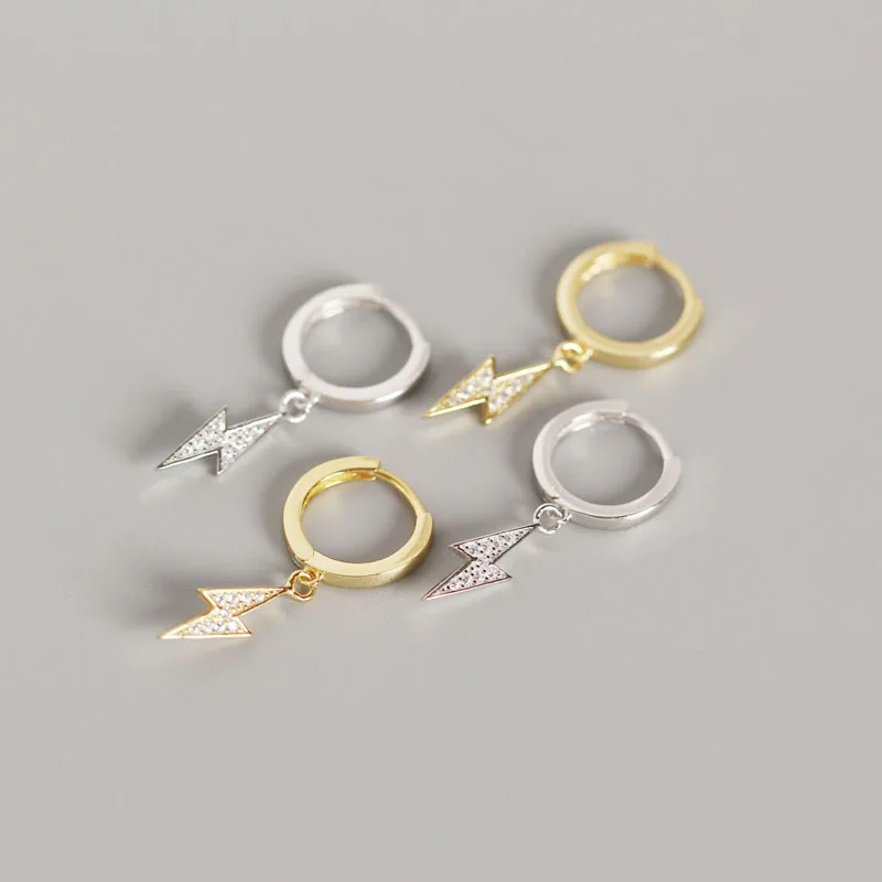 

Top Selling 100% S925 Sterling Silver Lightning earrings women Zircon Stud earrings party jewelry Xmas Gift