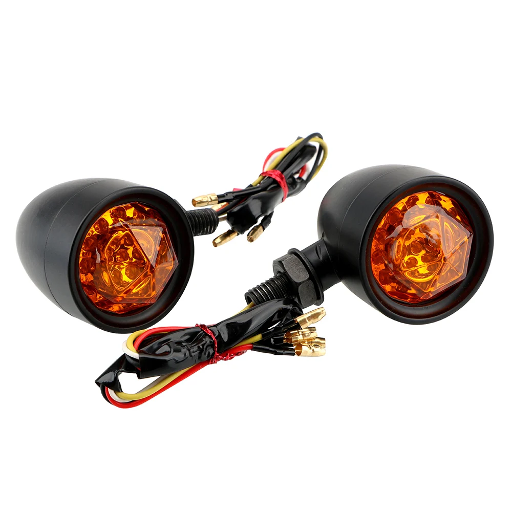 

LEEPEE 1 Pair Indicator Lamp Light Retro Bullet Diamond Black Motorcycle Turn Signal LED Blinker Light Universal