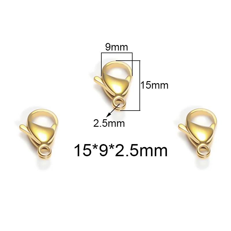 15mm Semitree 25 шт. Нержавеющая сталь золотистый и черный карабины бижутерии, материал для рукоделия Цепочки и ожерелья Аксессуары для изготовления браслетов 9/10/12/15 мм - Цвет: 15mm