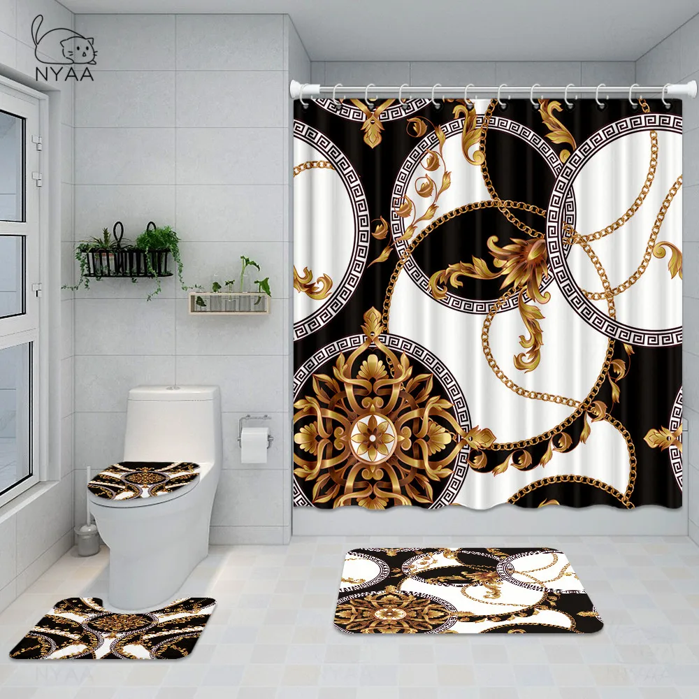 4 шт. водонепроницаемые шторы для ванной и душа с принтом|Шторы душа| |