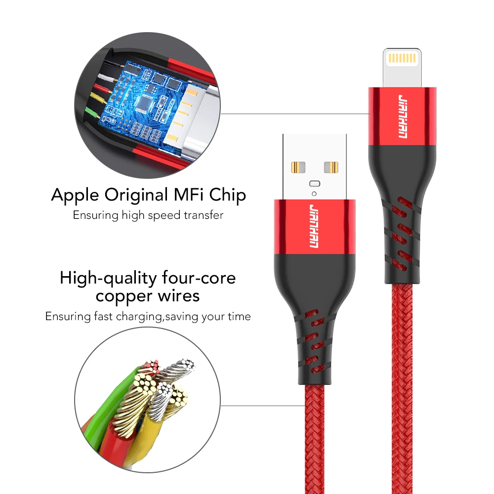 JianHan MFi USB-кабель для iPhone 11 X Xs 2.4A Быстрая зарядка Lightning-кабель SE 8 7 6 зарядки и