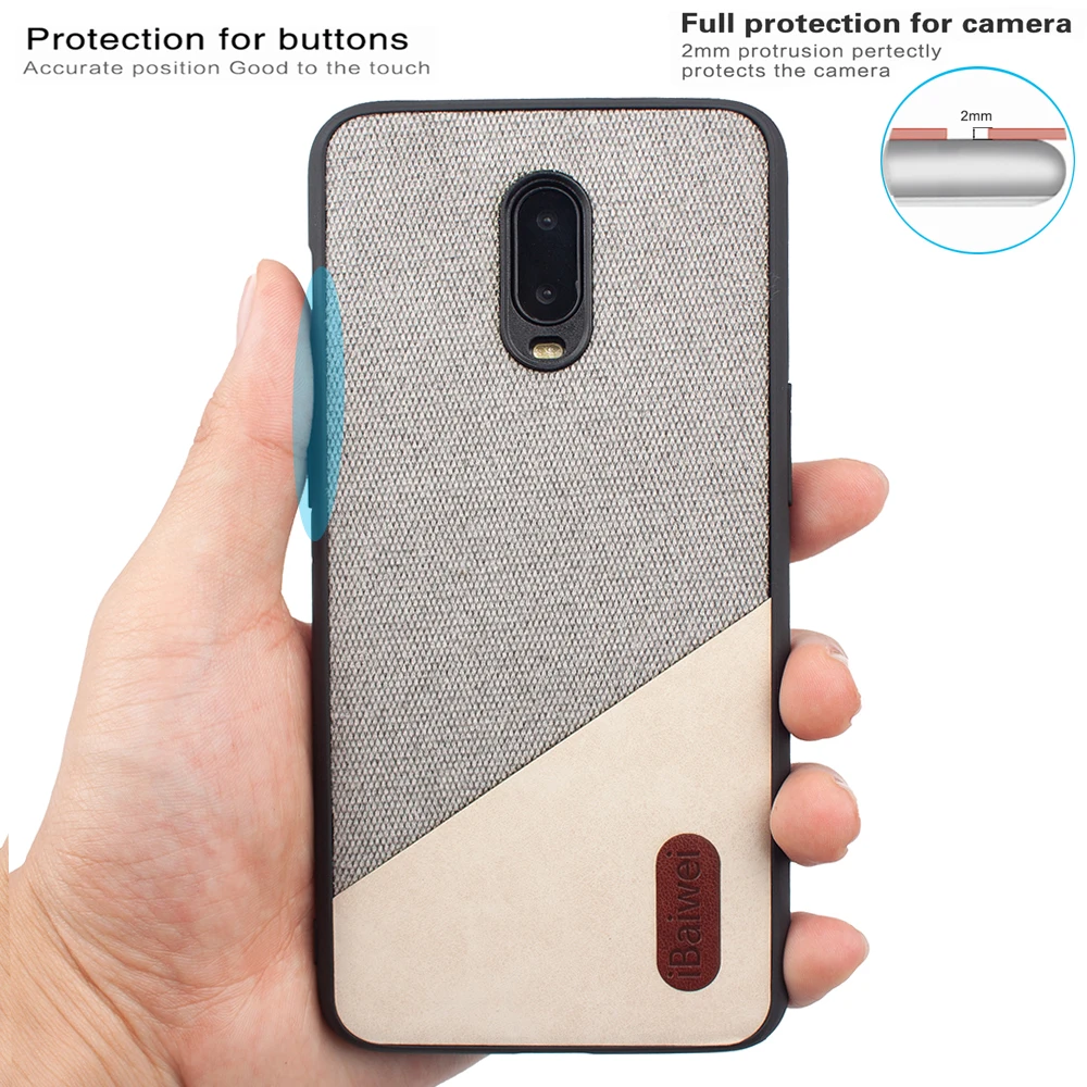 Тканевый текстурный тканевый чехол для Oneplus 6T 1 + силиконовый задняя крышка