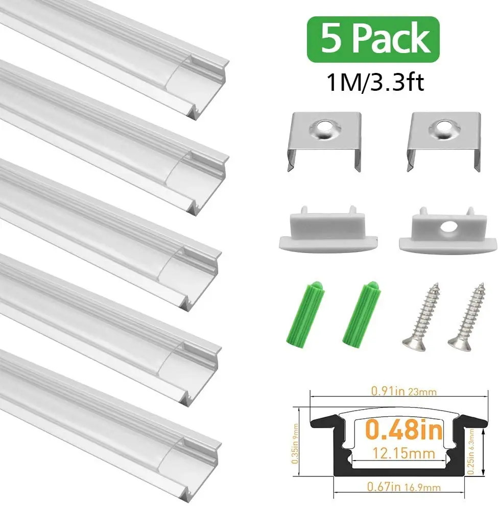 5 шт. 1 м U01 Серебристая или черная Светодиодная лента алюминиевый профиль U