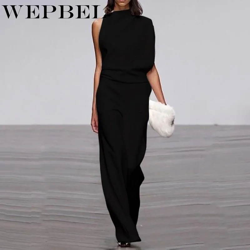 

Mandylandy Elegant Rompers Sexy Sleeveless Jumpsuits Women's O Neck Wide Leg Playsuits Casual Solid Loose Overall