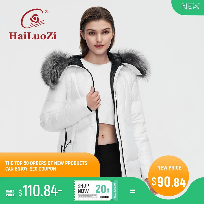 Новинка 2021 женская зимняя куртка HaiLuoZi Короткое женское пальто с капюшоном и