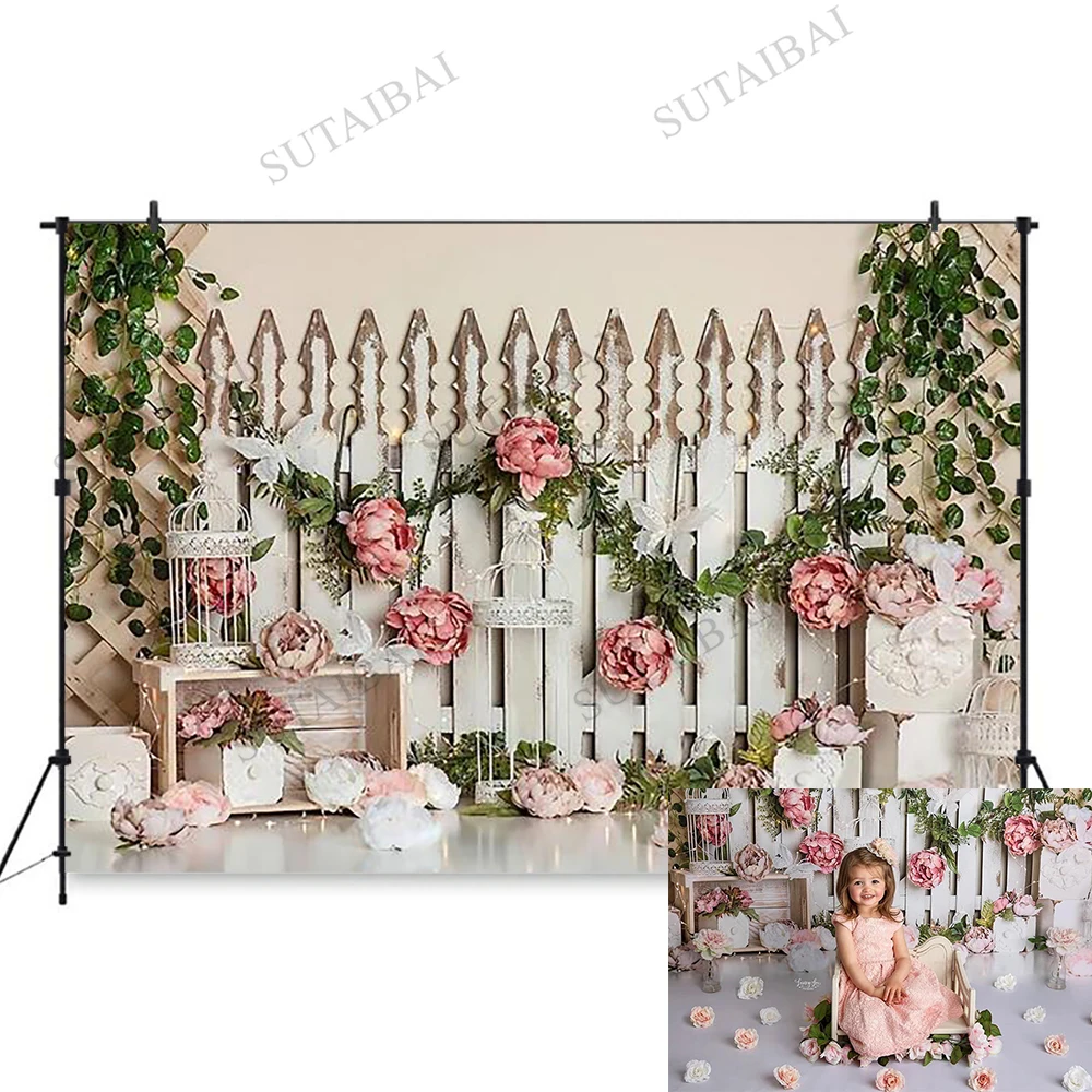 

Fantasy Garden Kids Cake Smash Backdrop Spring Newborn 1st Birthday Decorion Rose Floral Background Studio Photocall Props