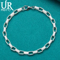 urpretty 925 sterling silver geometric grid chain bracelet for women wedding engagement charm jewelry