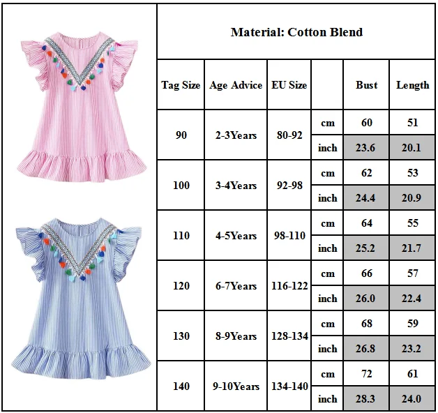 

Striped Print Girls Ruffles Kids Crew Neck Short Sleeve Swing Dresses
