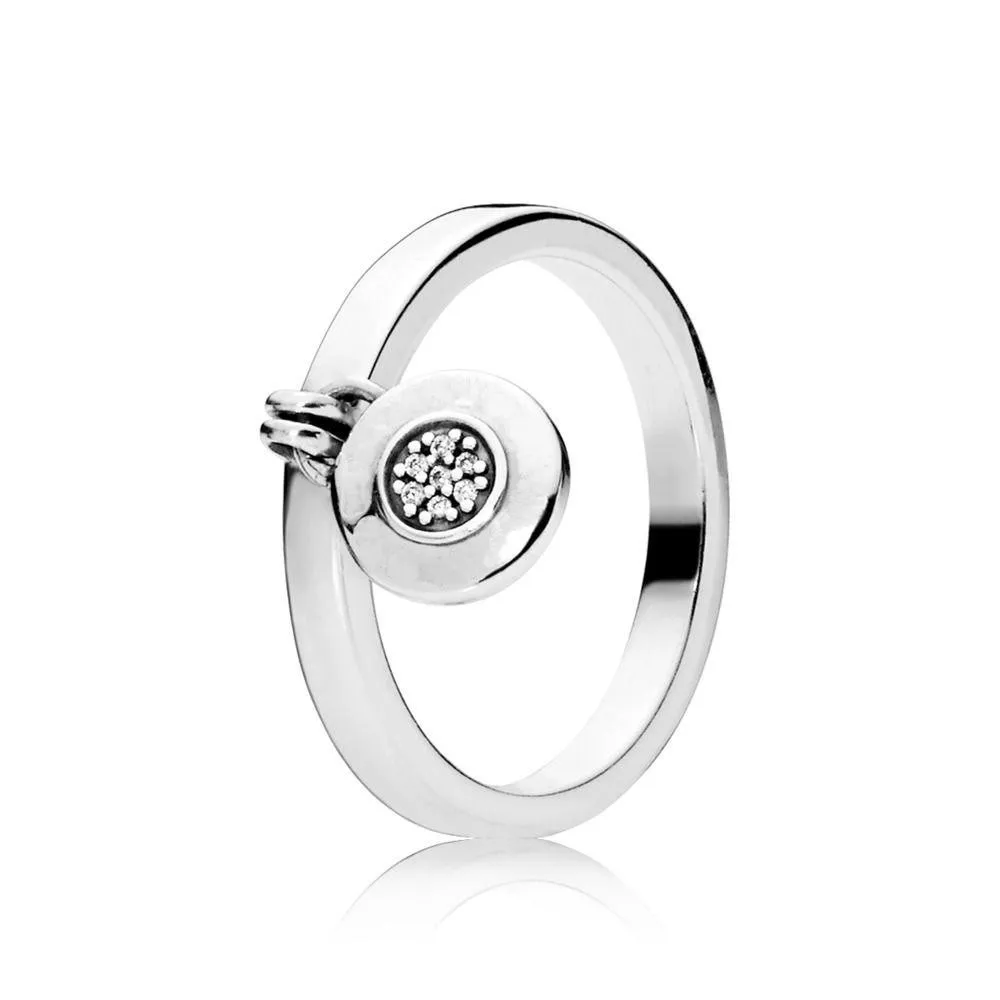 

100% 925 Sterling Silver Women Silver Color Color Rings Jewelry Logo Signature Crystal Pan Heart Pendant Ring For Women Jewelry