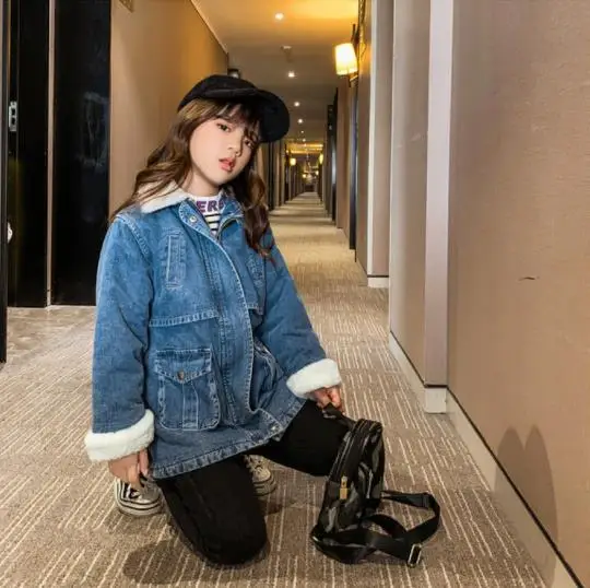 Негабаритных повседневное зимнее пальто для девочек комплект состоит из куртки