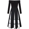 YIGELILA Spring Fashion Women Black Dress Slash-neck Long Sleeves Elegant A-line Dress Dinner Party Dress Mid-calf 65241 4