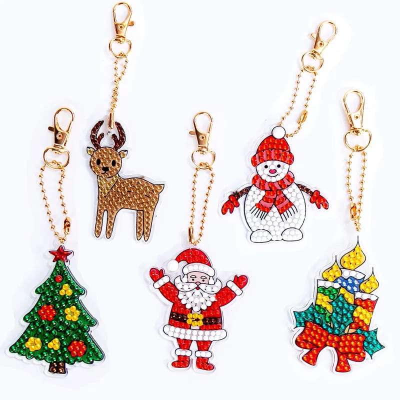 

DIY Diamond Painting Christmas Gift Keychain Cross Stitch Mosaic Christmas Tree Pendant Suitable Santa Claus Christmas Snowman