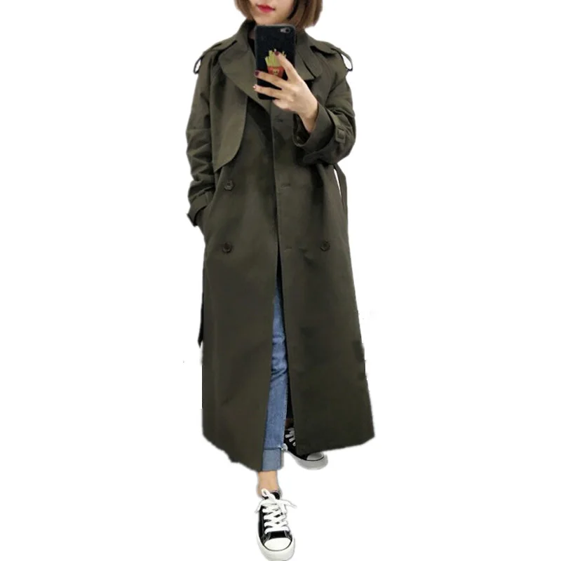 

UK Brand new Fashion 2021 Fall /Autumn Casual Double breasted Simple Classic Long Trench coat with belt Chic Female windbreaker