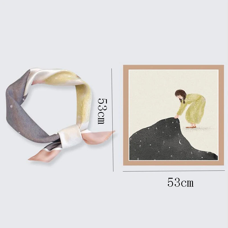 

New Arrival Spring Autumn Classic Hijab Bandana Oil Painting Square Silk Scarf Hand Made 53*53 Cm Shawl Wrap For Women Lady