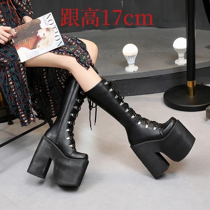 

Custom large yards outside single high-barrel women's boots 17cm new nightclub DJ hate sky high stage catwalk heels women shoes