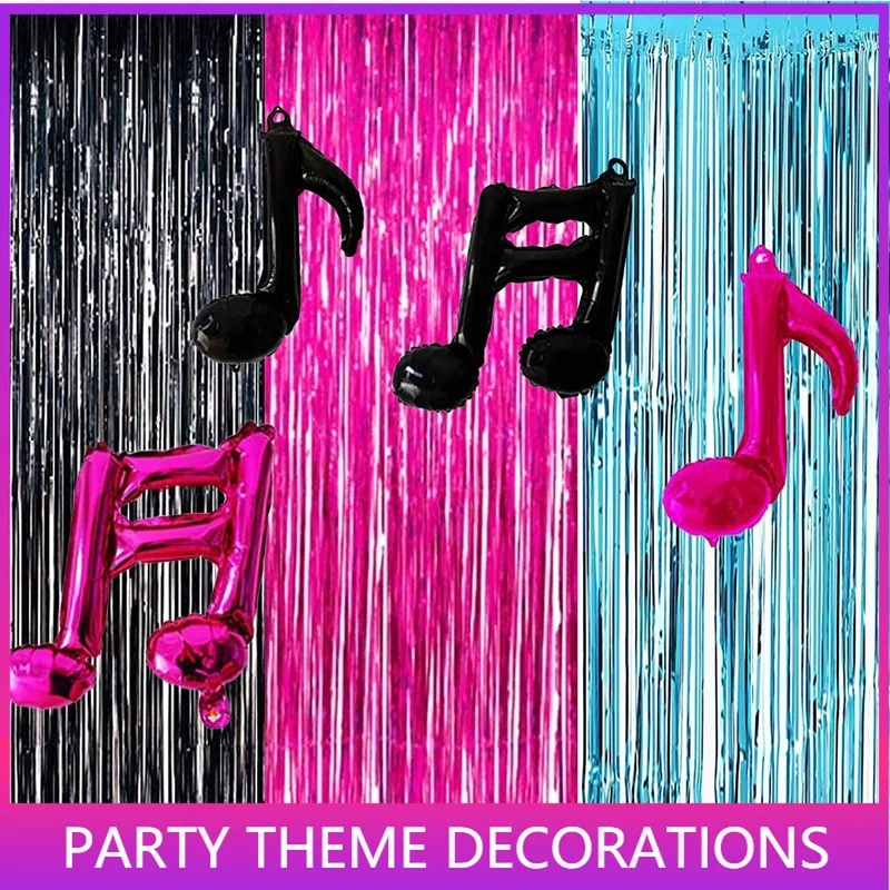 

3 Pack Foil Fringe Curtai with Music Note,Tinsel Metallic Curtains Photo Backdrop for Birthday Party Background Wall Photo Props