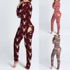 Рождественский комбинезон на пуговицах, Женская функциональная пижама с длинным рукавом и принтом, комбинезон на пуговицах для взрослых, одежда для сна