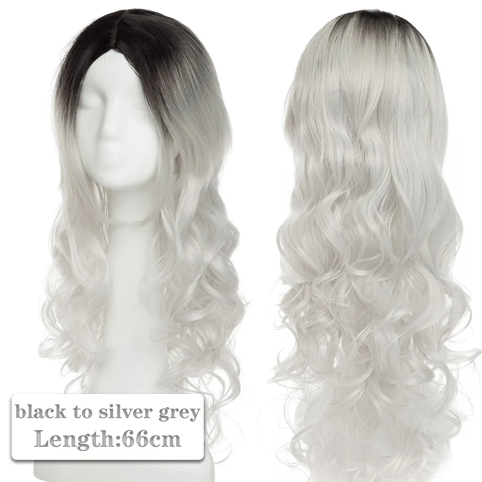 black to silver grey SNOILITE 80 см Длинные Синтетические волосы Аниме парик для женщин термостойкие волокна шиньон Розовый Красный Фиолетовый Прямые Вечерние парики для косплея - Цвет: black to silver grey