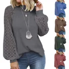 Осенне-зимняя женская толстовка с капюшоном, модные кружевные комбинированные топы с круглым вырезом и длинным рукавом и блузки, повседневные женские свободные пуловеры, топы, блузы