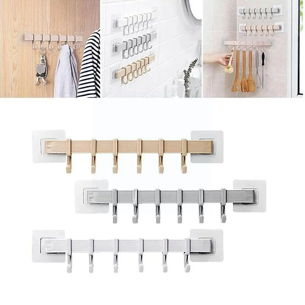 

6 Hooks Wall Hanging Hook Rack Kitchen Kitchenware Door Towel Hanger Hook Kitchen Bathroom Adhesive Organizer Back Self For B9r4