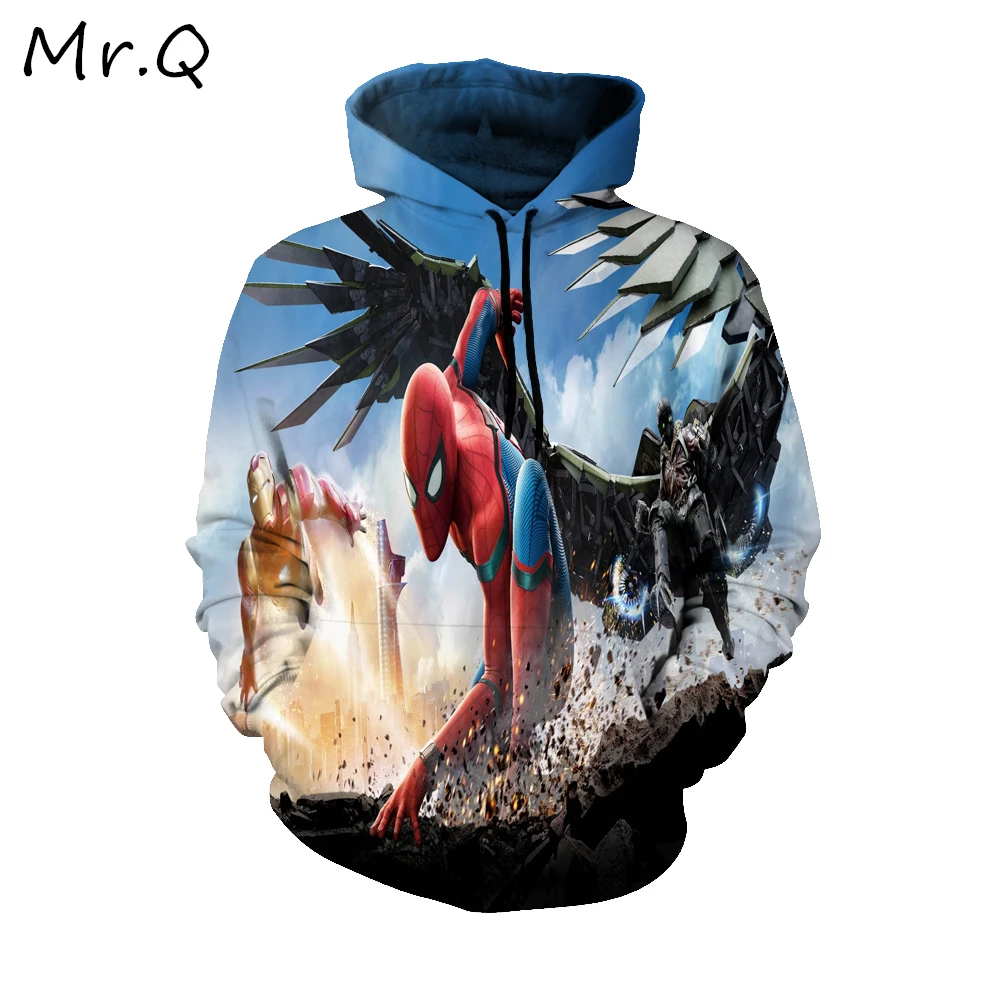 Mr.Q 2109 модный бренд мужской взрослый костюм Человека паука толстовка с капюшоном