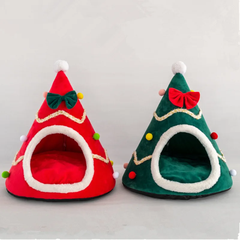 

Pet Tent House Cat Bed teepee With Thick Cushion Dog Puppy Warm nest Outdoor Indoor Christmas gift home decor