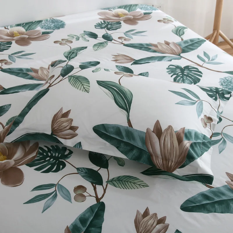 Простыня с глубоким карманом наматрасник белыми листьями принтом растений