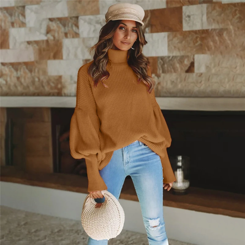 Winter Turtleneck Sweaters Women fashion lantern sleeve pullover female Cashmere Sweater 2020 Warm Casual Knitted Jumper Tops | Женская