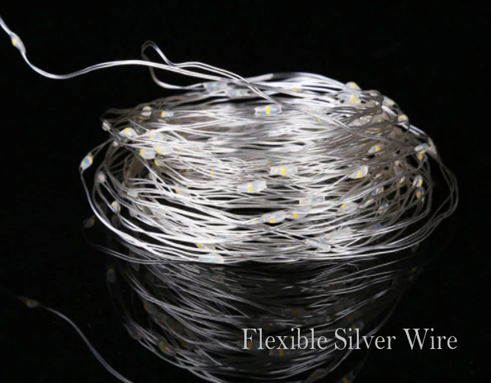 Наружного освещения 2 м 3 м 5 M 10 м Батарея светодиодный Silver String гирляндой гирлянды Декоративные рождественские праздничная Свадебная вечеринка