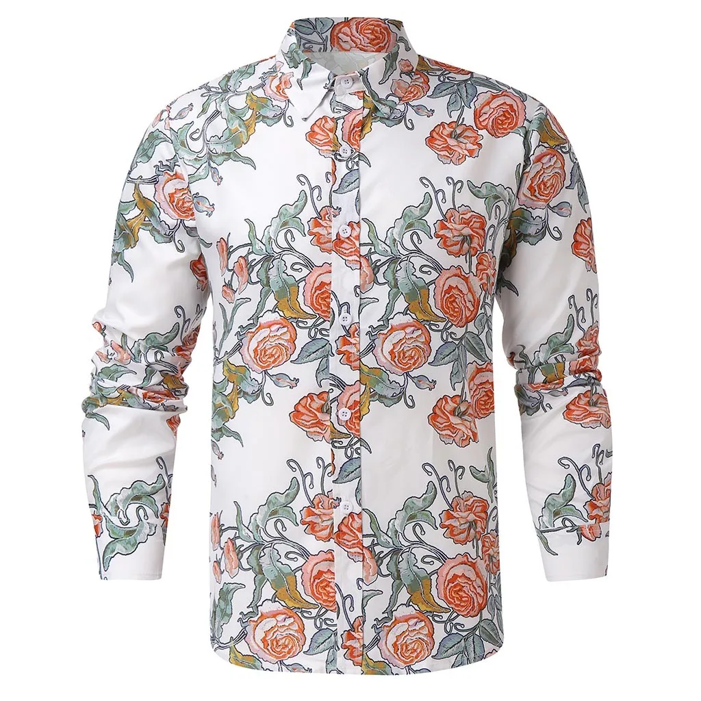 

Trendy Printed Shirts For Men's Causal Long Sleeve Flower Printed Shirt Fit Slim Blouse Top Men Clothing Soft Comfortable