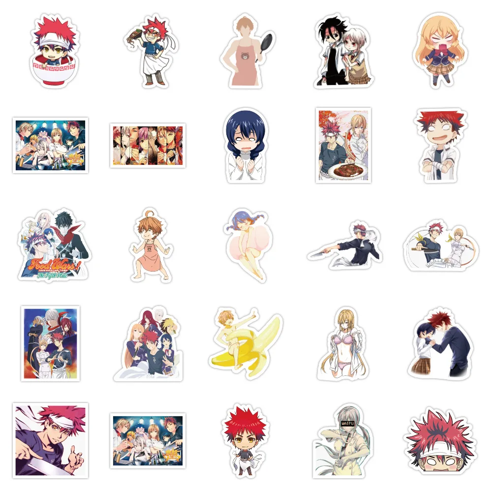 103050pcspack food wars stickers for laptop shokugeki no soma anime sticker set funny waterproof pvc skateboard motorcycle free global shipping